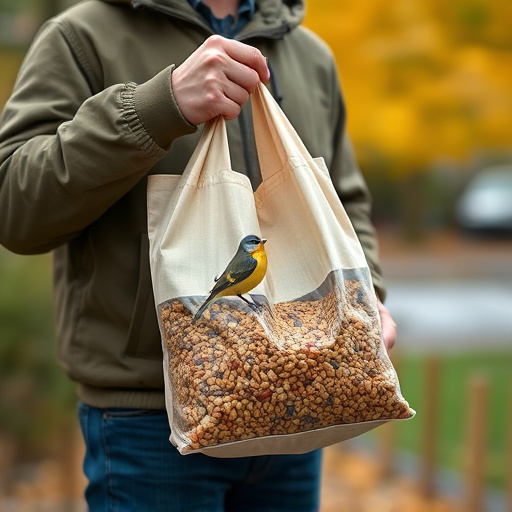 Customer holding bird seed delivery bag