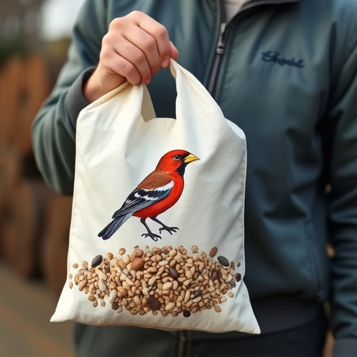 Customer holding bird seed delivery bag