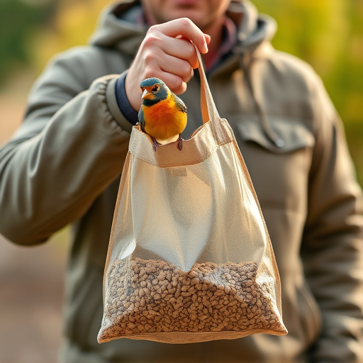 Customer holding bird seed delivery bag