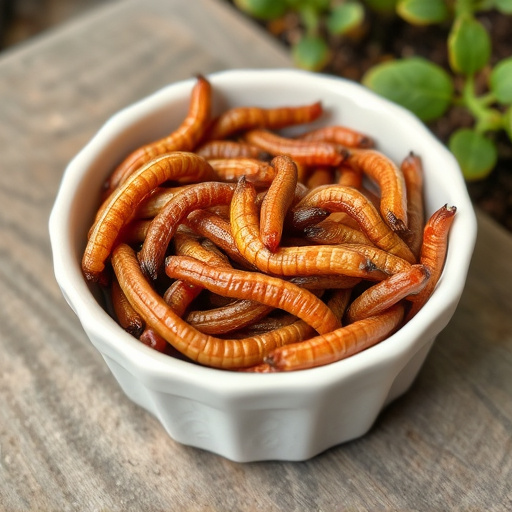 Dried mealworms in small garden dish