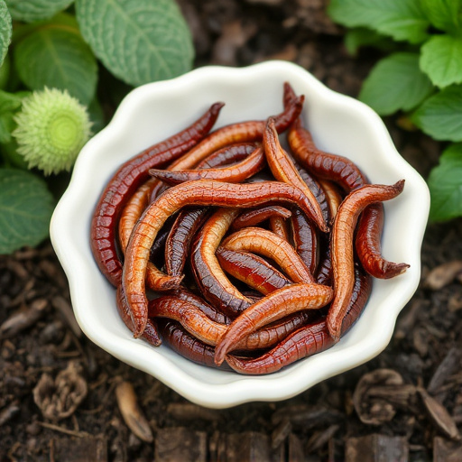 Dried mealworms in small garden dish