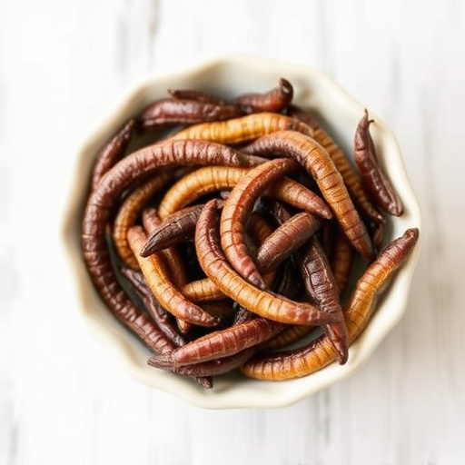 Dried mealworms in small garden dish