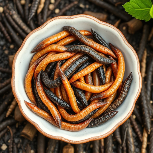 Dried mealworms in small garden dish