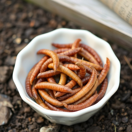 Dried mealworms in small garden dish