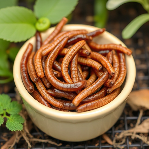 Dried mealworms in small garden dish