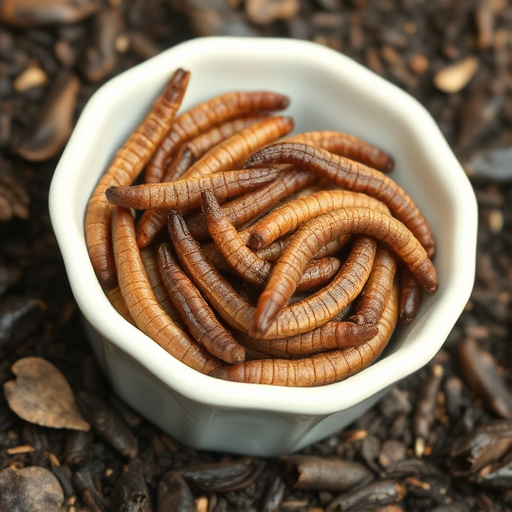 Dried mealworms in small garden dish