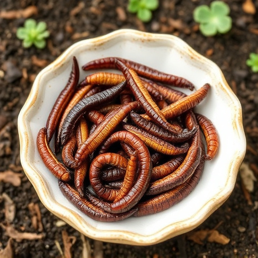 Dried mealworms in small garden dish