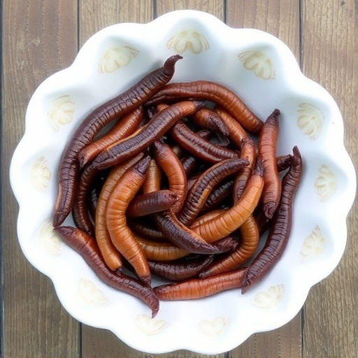 Dried mealworms in small garden dish