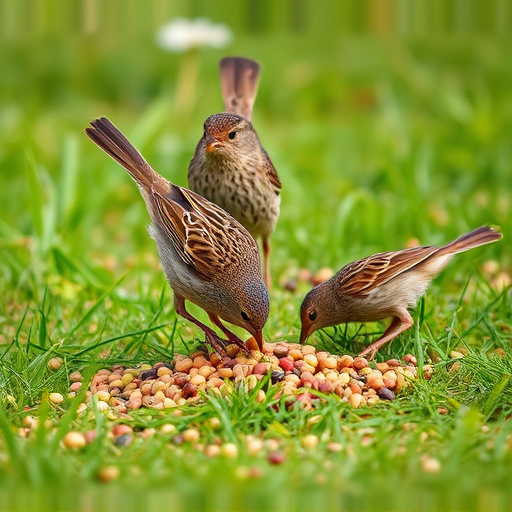 Dunnocks feeding on scattered seed mix