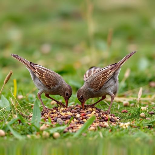 Dunnocks feeding on scattered seed mix
