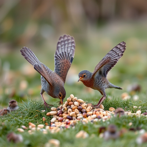 Dunnocks feeding on scattered seed mix