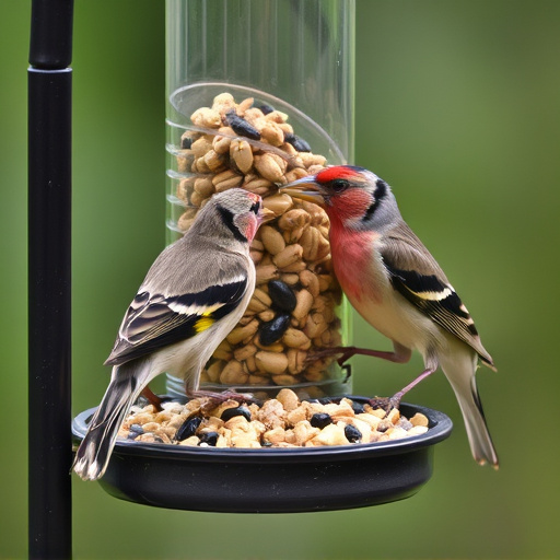Finch eating from seed-filled feeder