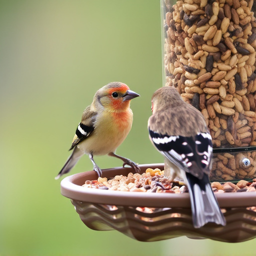 Finch eating from seed-filled feeder