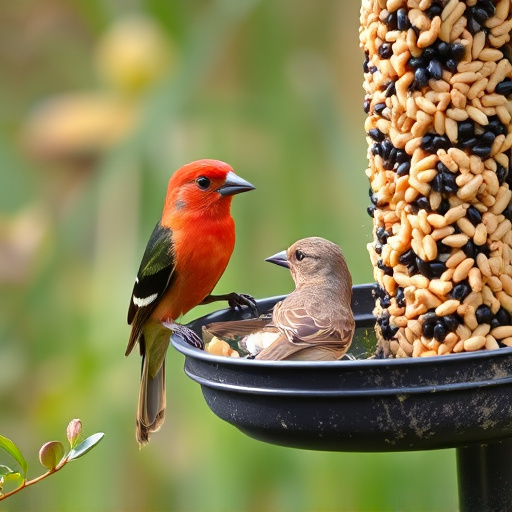 Garden birds feeding on seed mix