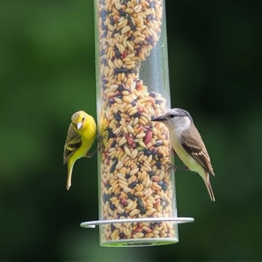 Garden birds feeding on seed mix