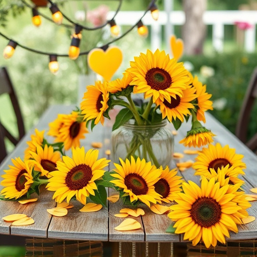 Garden table scattered with sunflower hearts