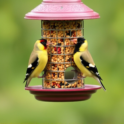 Goldfinches feeding on niger seed feeder