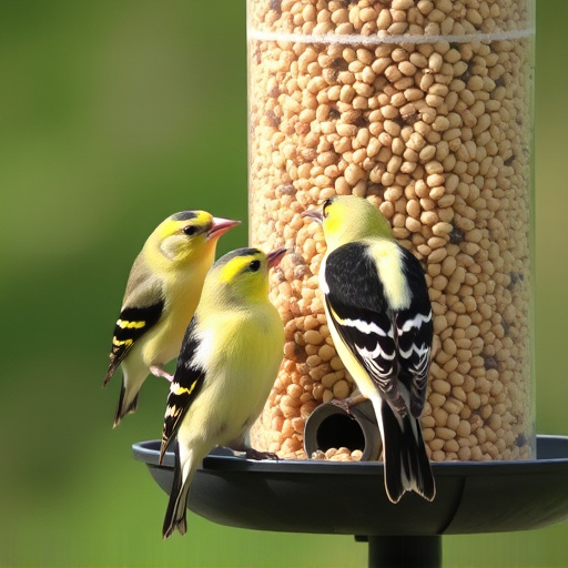 Goldfinches feeding on niger seed feeder