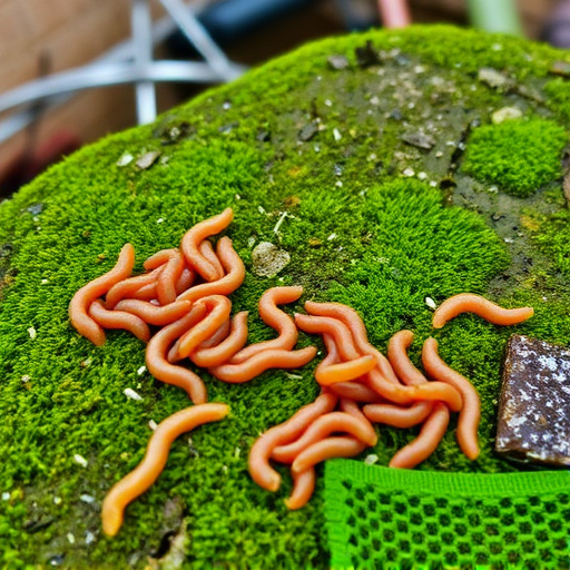 Mealworms scattered on mossy stone perch