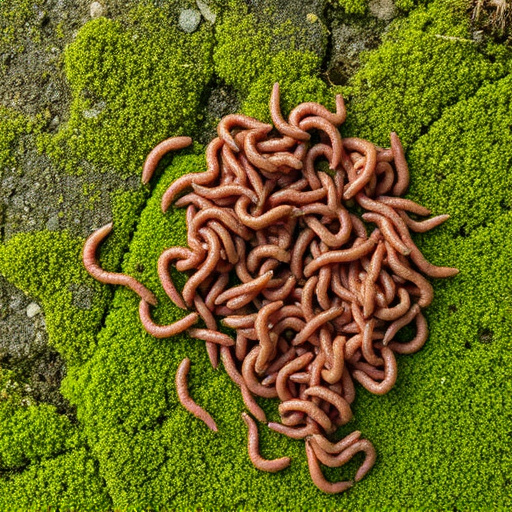 Mealworms scattered on mossy stone perch