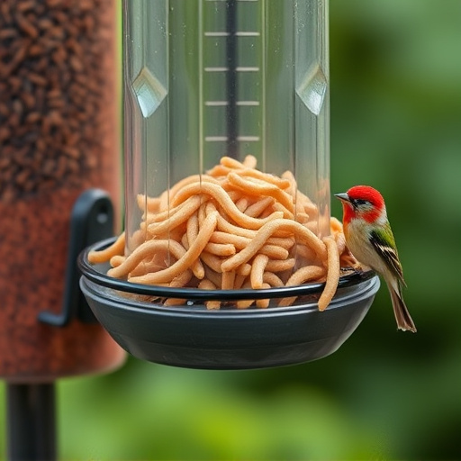 Mealworms served in low bird feeder