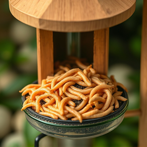Mealworms served in low bird feeder