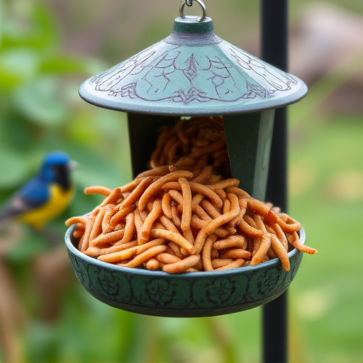 Mealworms served in low bird feeder