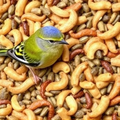 Mixed bird feed with added mealworms