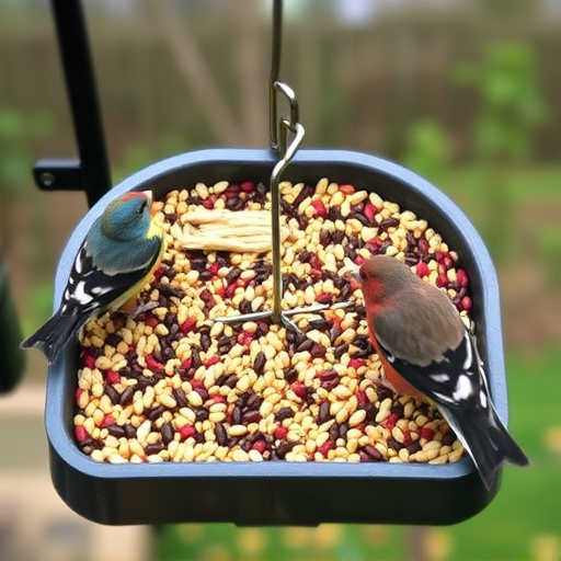 Mixed seed in shallow tray for finches