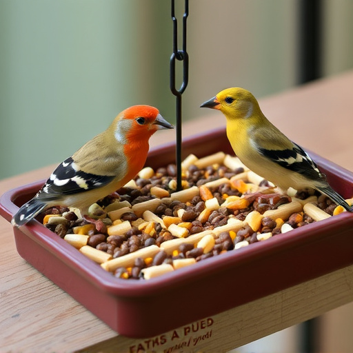 Mixed seed in shallow tray for finches