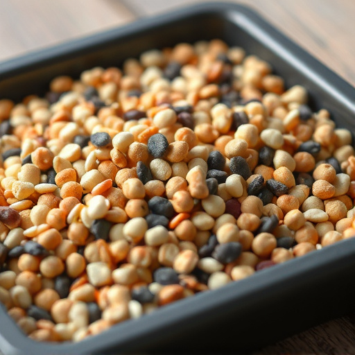 Mixed seeds and suet pellets in tray