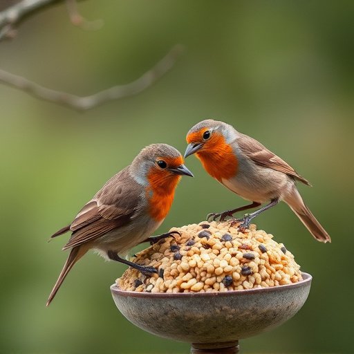 Robins feeding on no-mess seed