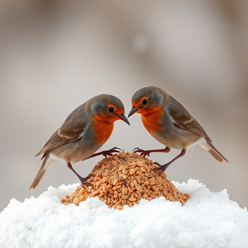 Robins feeding on no-mess seed