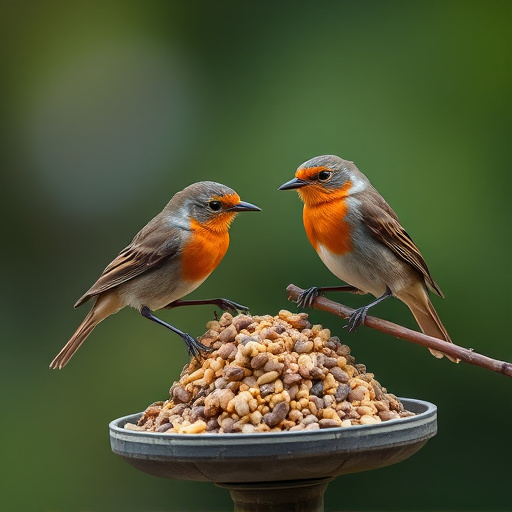 Robins feeding on no-mess seed