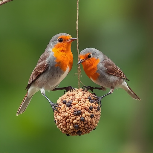 Robins feeding on no-mess seed