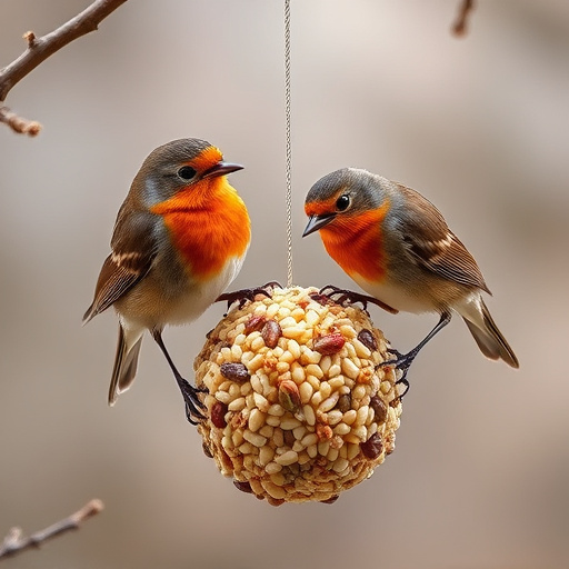 Robins feeding on no-mess seed