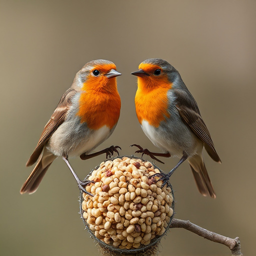 Robins feeding on no-mess seed