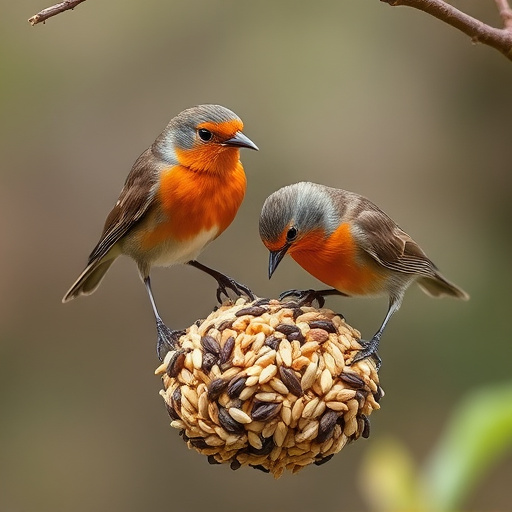Robins feeding on no-mess seed