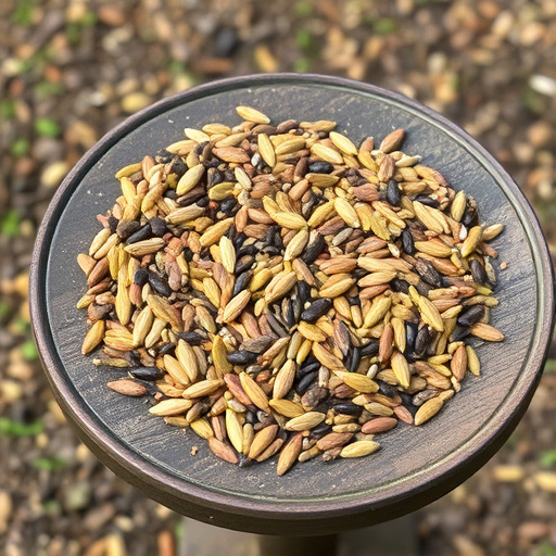 Seed mix scattered on bird table