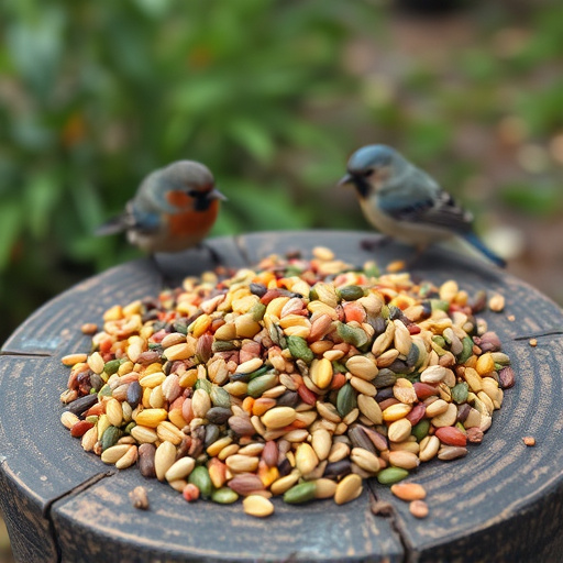 Seed mix scattered on bird table