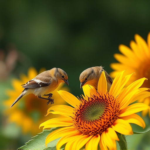 Small birds feeding on sunflower hearts