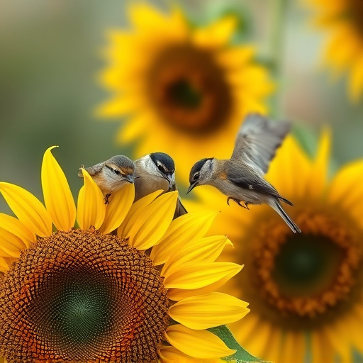 Small birds feeding on sunflower hearts