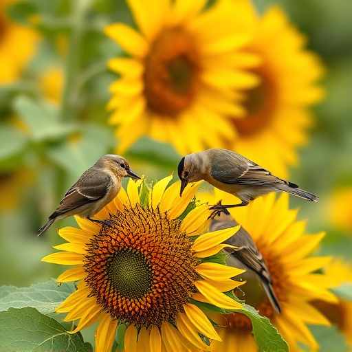 Small birds feeding on sunflower hearts