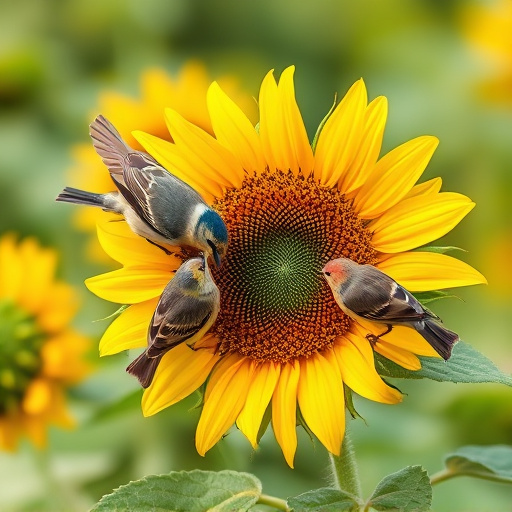 Small birds feeding on sunflower hearts