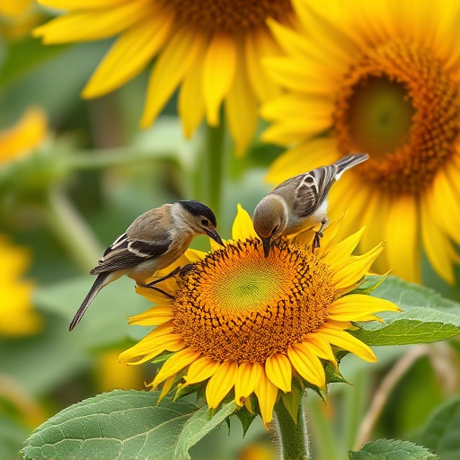 Small birds feeding on sunflower hearts