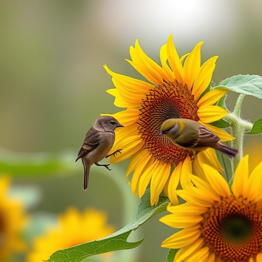 Small birds feeding on sunflower hearts