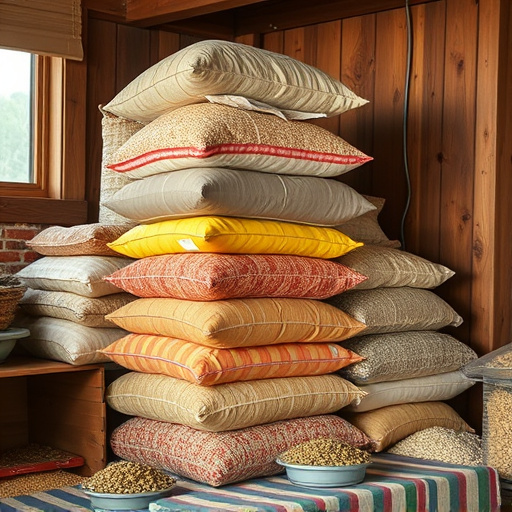 Stack of bird feed parcels indoors