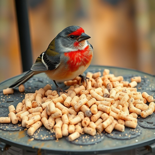 Suet pellets scattered on bird table