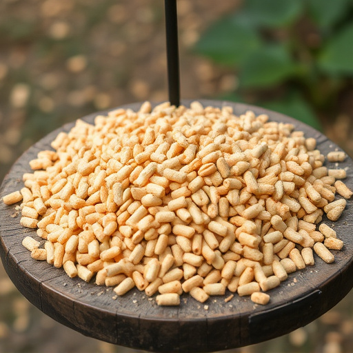 Suet pellets scattered on bird table