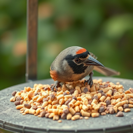 Suet pellets scattered on bird table